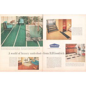 1961 Goodrich BFG Tile Flooring 2 Page Vintage Print Ad Midcentury MCM Design